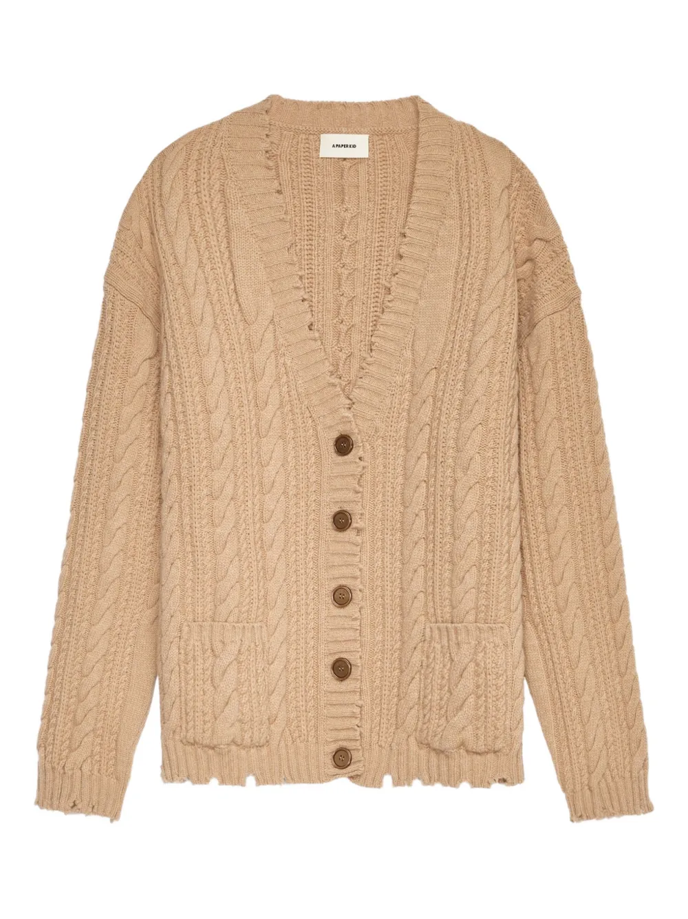 A Paper Kid Cable-knit Pocket Cardigan In Nude