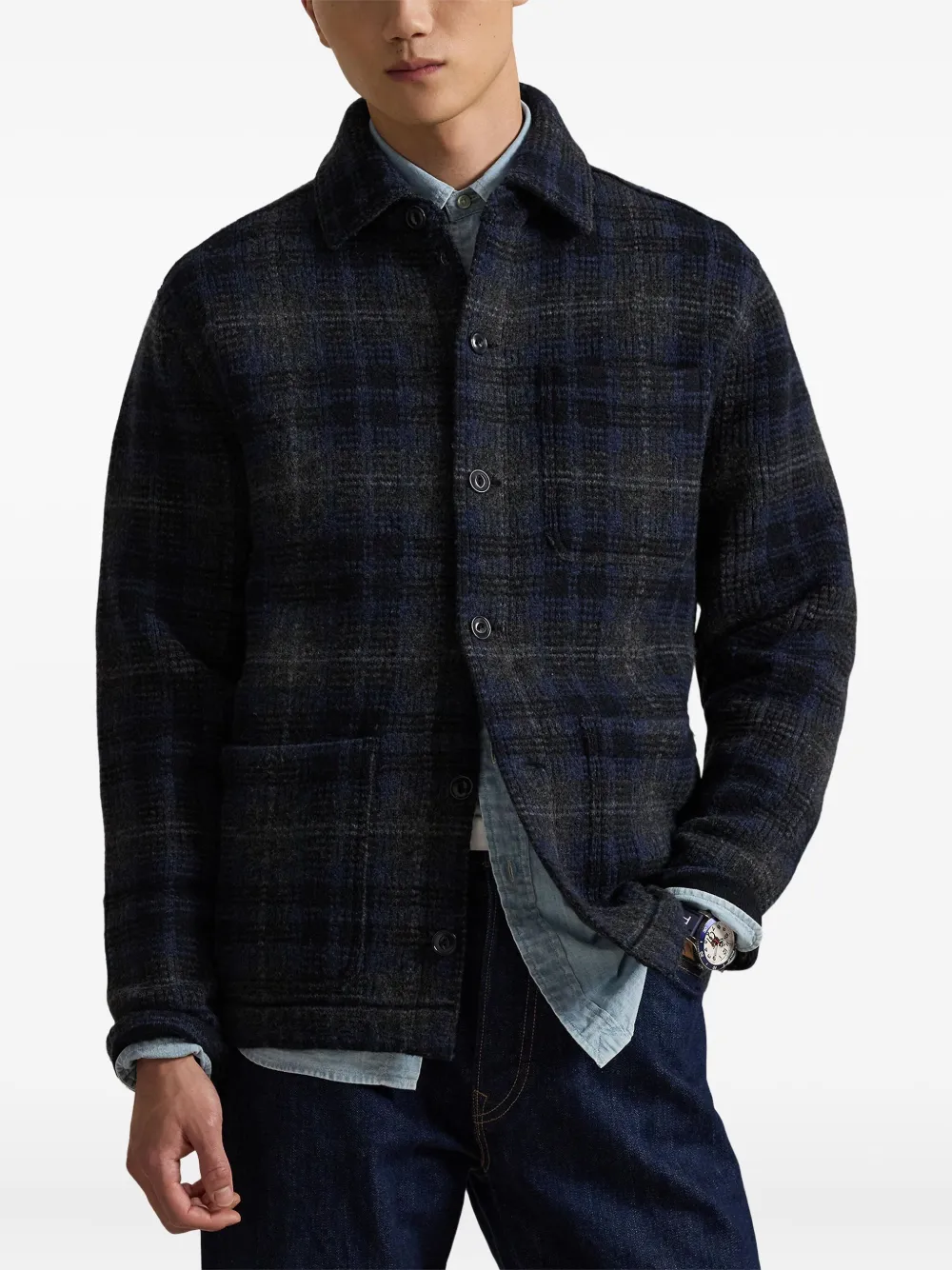 plaid-pattern wool cardigan 