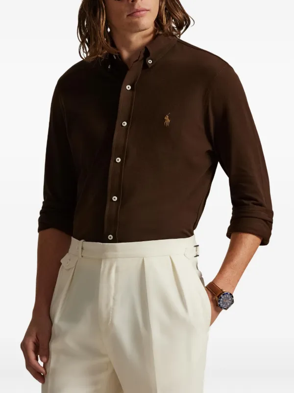 Polo Ralph Lauren logo-detail long-sleeve Shirt | Brown | FARFETCH