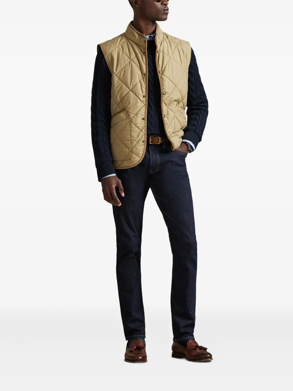 Polo Ralph Lauren Quilted Corduroy-trim Gilet In Neutral