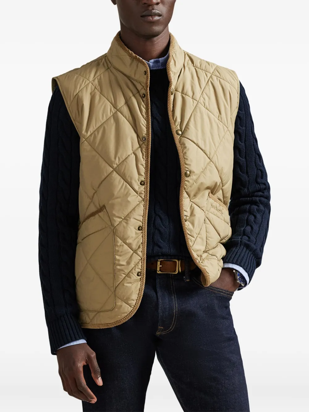 Polo Ralph Lauren Quilted Corduroy-trim Gilet In Neutral