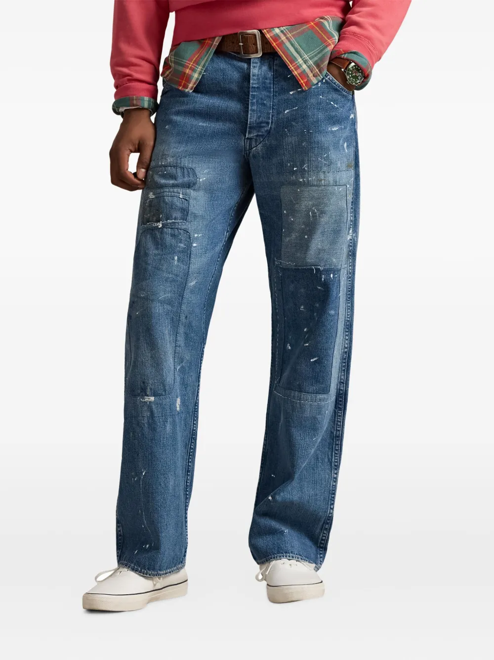 Polo Ralph Lauren Patchwork Denim Straight-leg Jeans In Blue