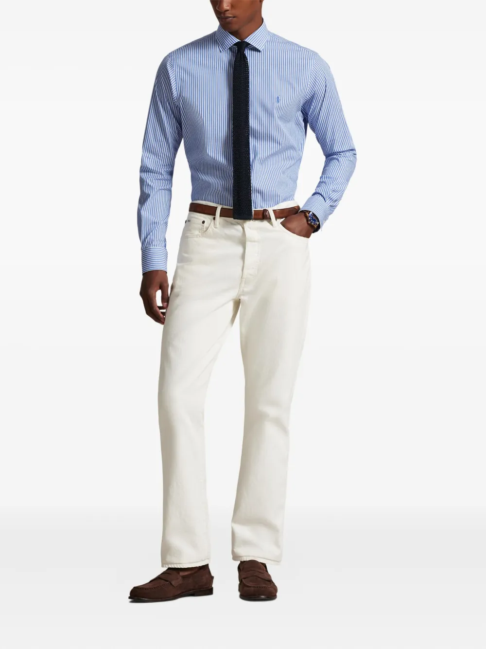 Polo Ralph Lauren Cotton Poplin Custom Fit Stripe Shirt In Blue