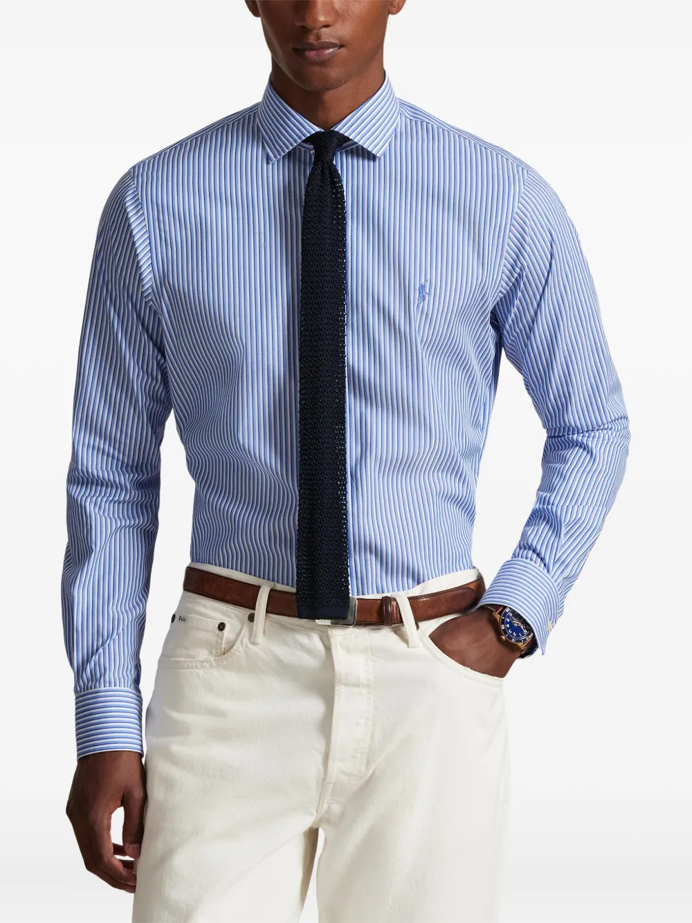 Polo Ralph Lauren Cotton Poplin Custom Fit Stripe Shirt In Blue