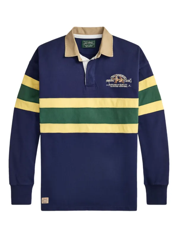 Polo Ralph Lauren Striped-detail Long-sleeve Polo Shirt in Blue