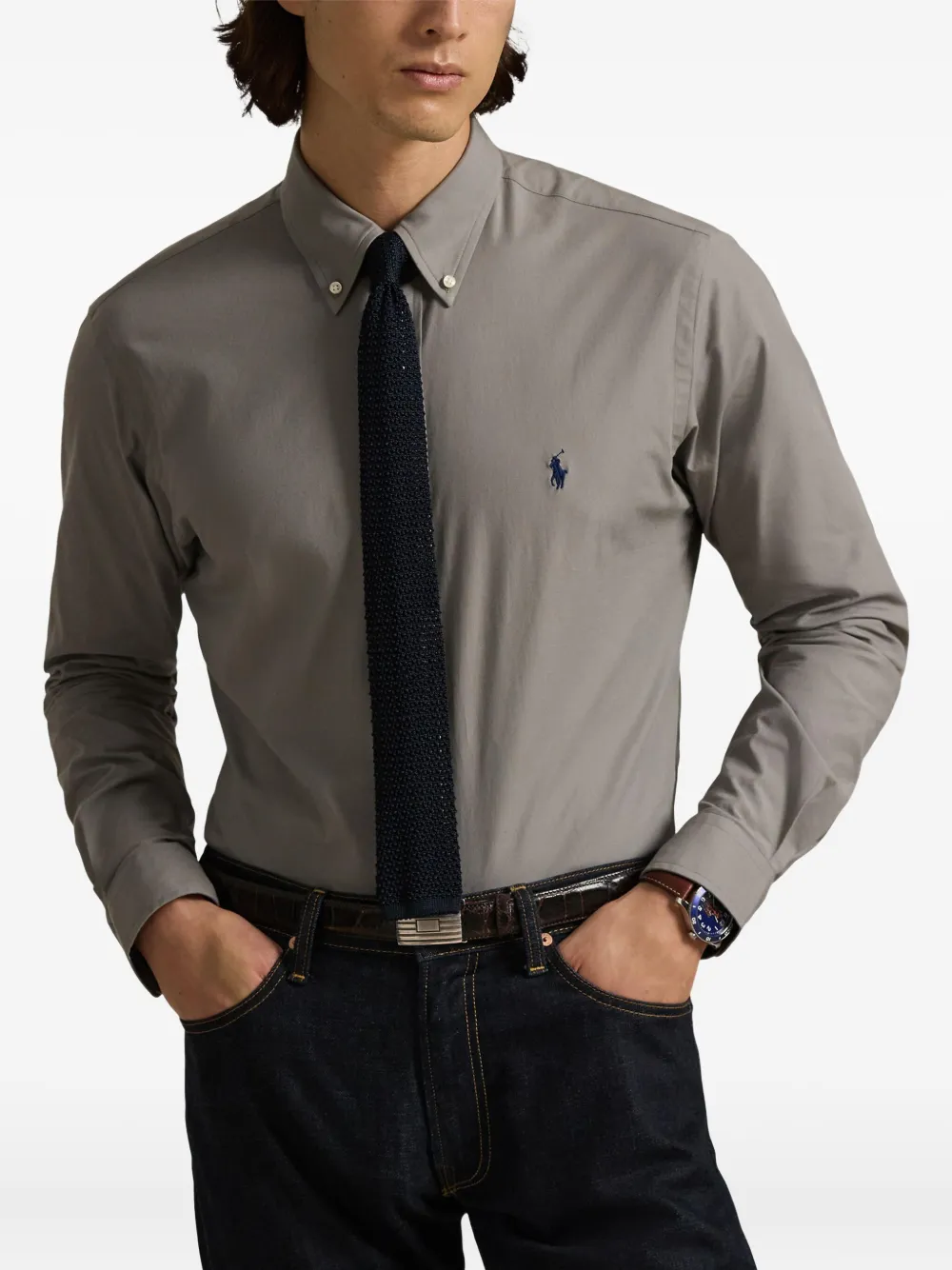 Polo Ralph Lauren Popeline overhemd met lange mouwen Grijs