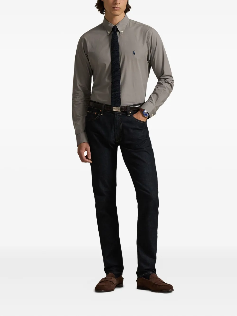 Polo Ralph Lauren Popeline overhemd met lange mouwen Grijs