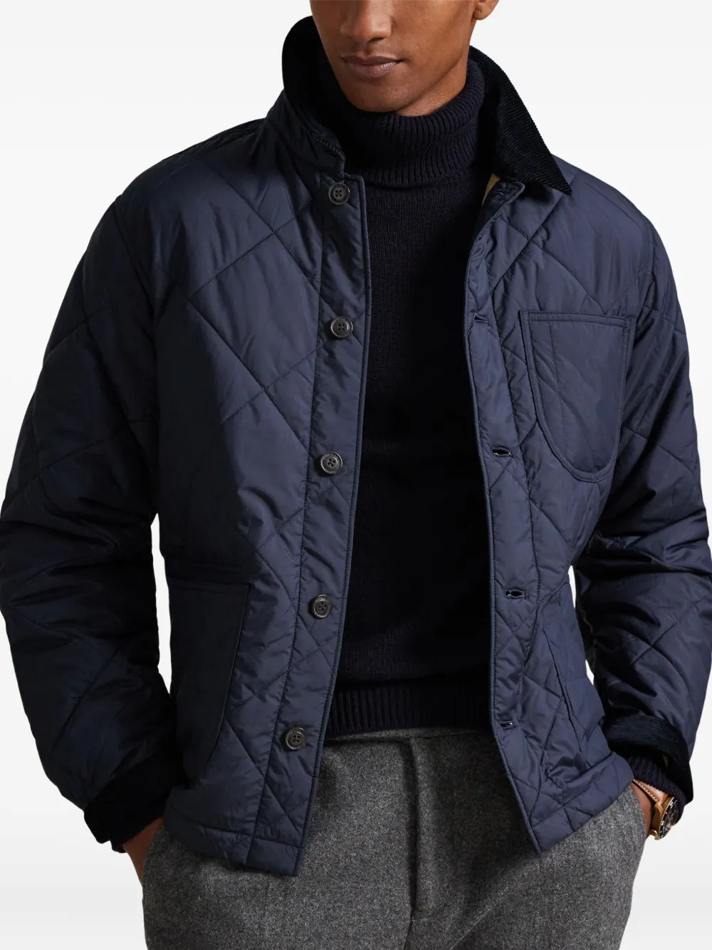 Polo Ralph Lauren Quilted Corduroy-collar Jacket In Blue