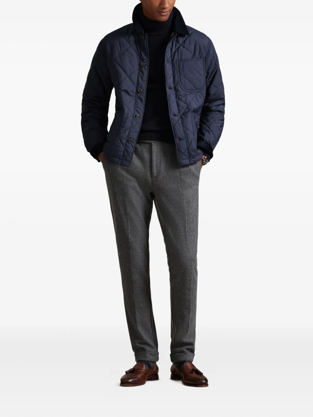 Polo Ralph Lauren Quilted Corduroy-collar Jacket In Blue