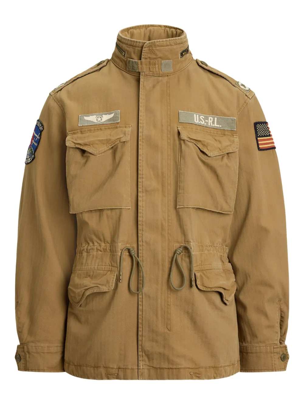 Polo Ralph Lauren Military Style Jacket Drawstring Waist In Brown