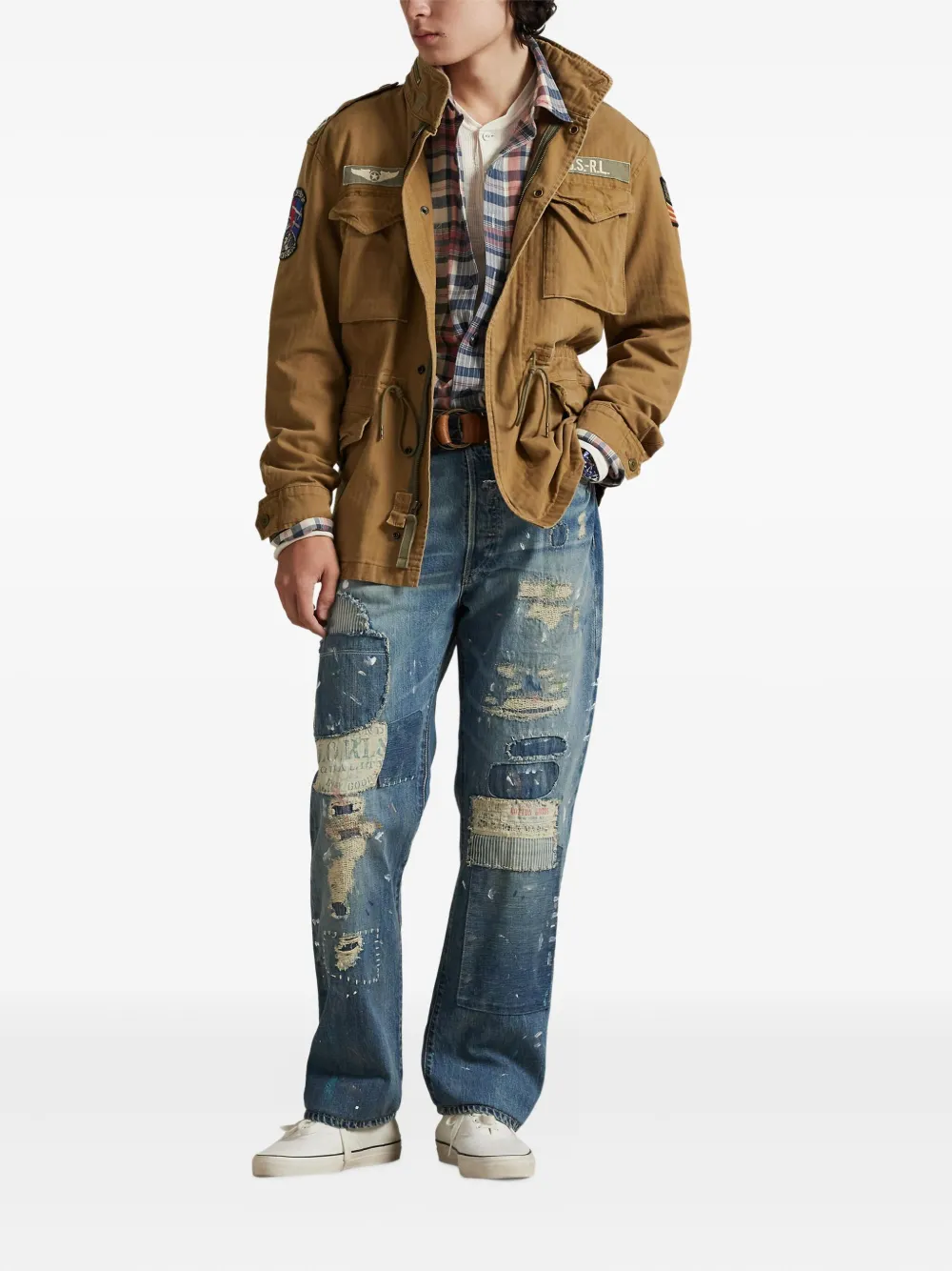 Polo Ralph Lauren Military Style Jacket Drawstring Waist In Brown