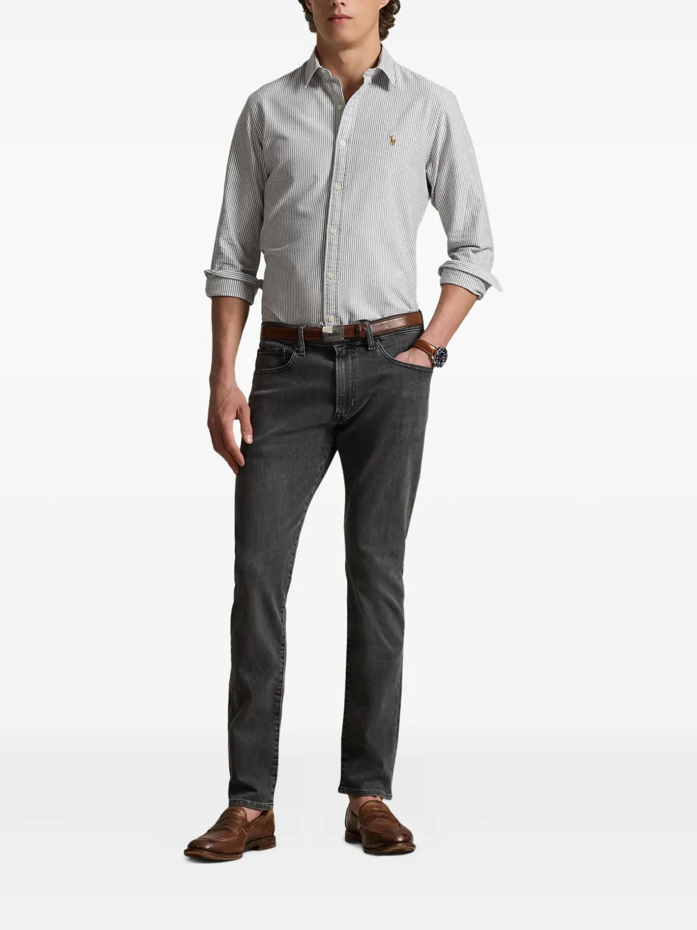 long-sleeved striped shirt