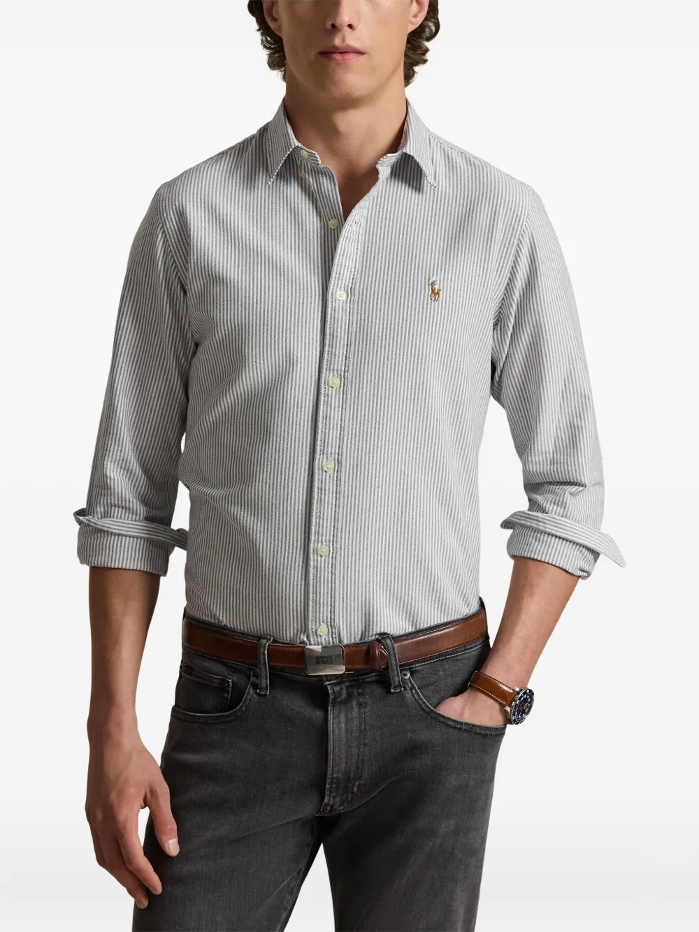 long-sleeved striped shirt