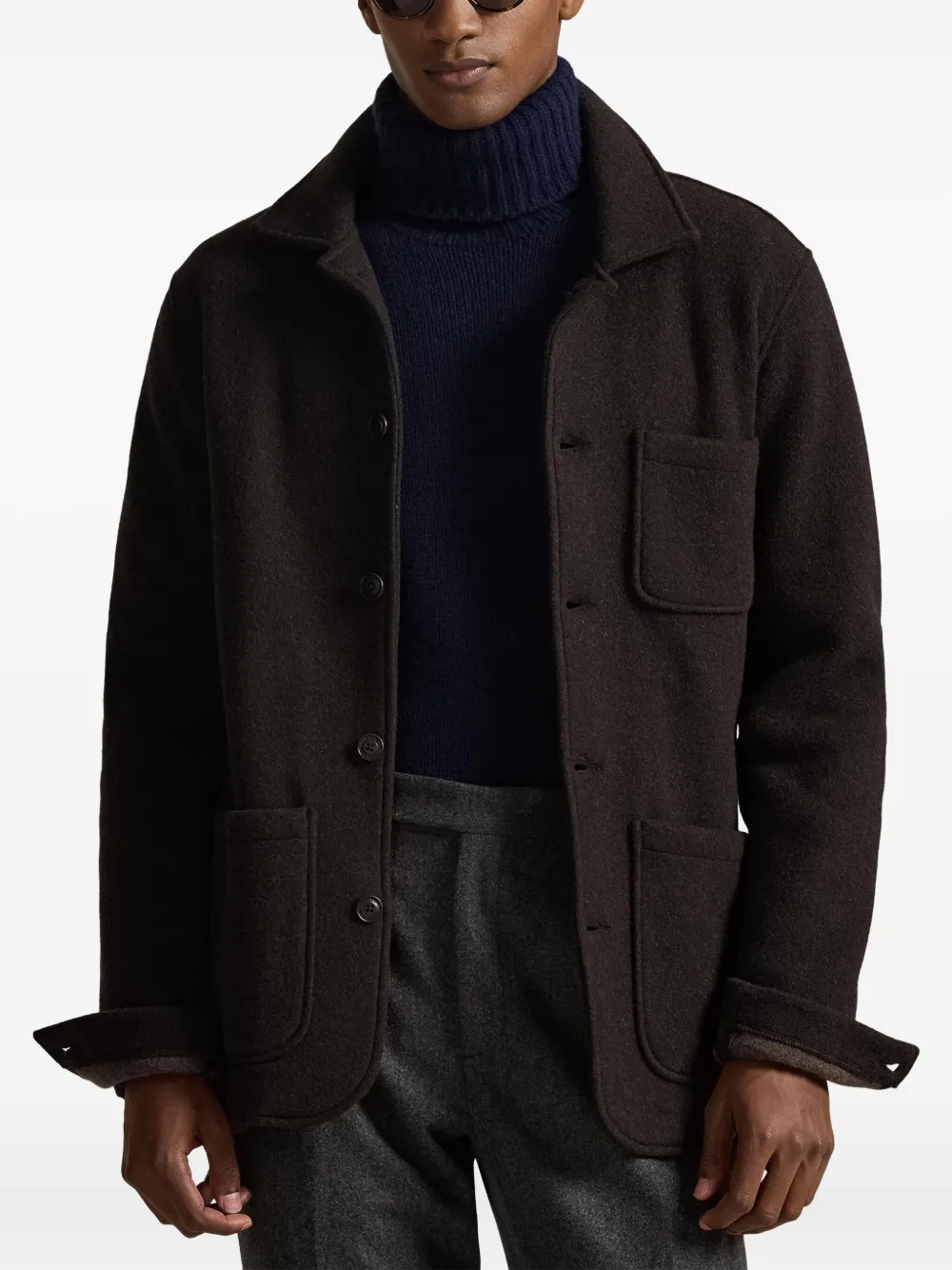 Polo Ralph Lauren Long-sleeve Brushed Double Knit Chore Jacket In Brown