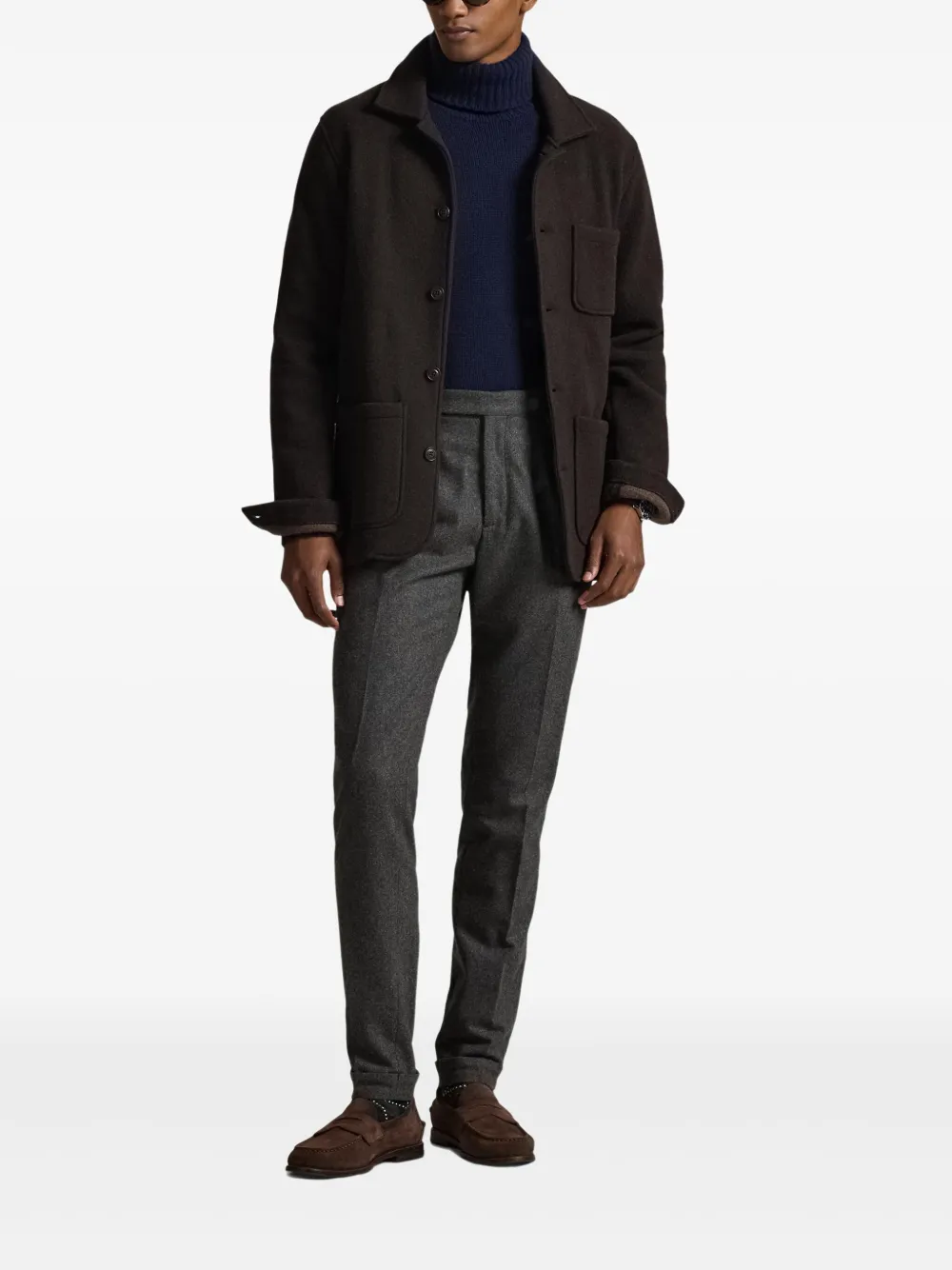 Polo Ralph Lauren Long-sleeve Brushed Double Knit Chore Jacket In Brown