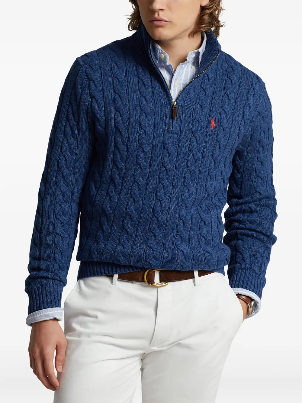 Polo Ralph Lauren ケーブルニット ハーフジップセーター | ブルー