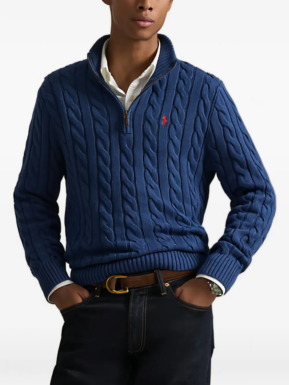 Polo Ralph Lauren Kabelgebreide trui met kwartrits Blauw