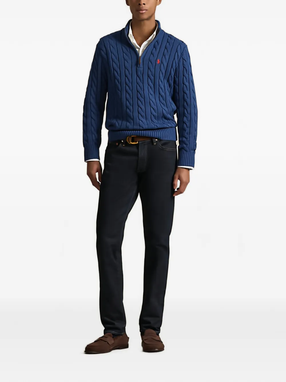 Polo Ralph Lauren Kabelgebreide trui met kwartrits Blauw