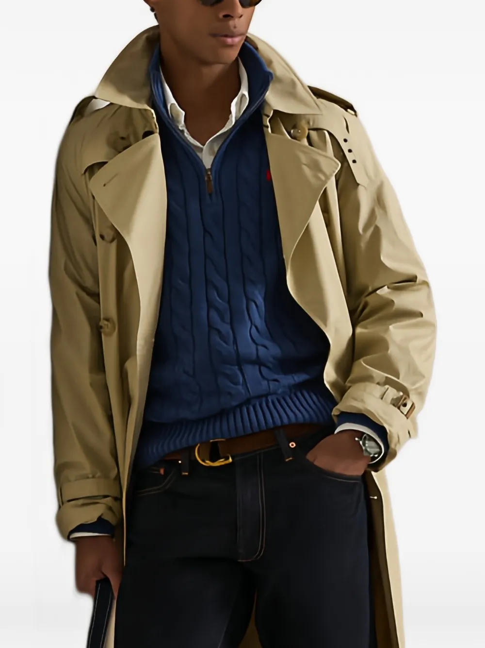 Polo Ralph Lauren Kabelgebreide trui met kwartrits Blauw