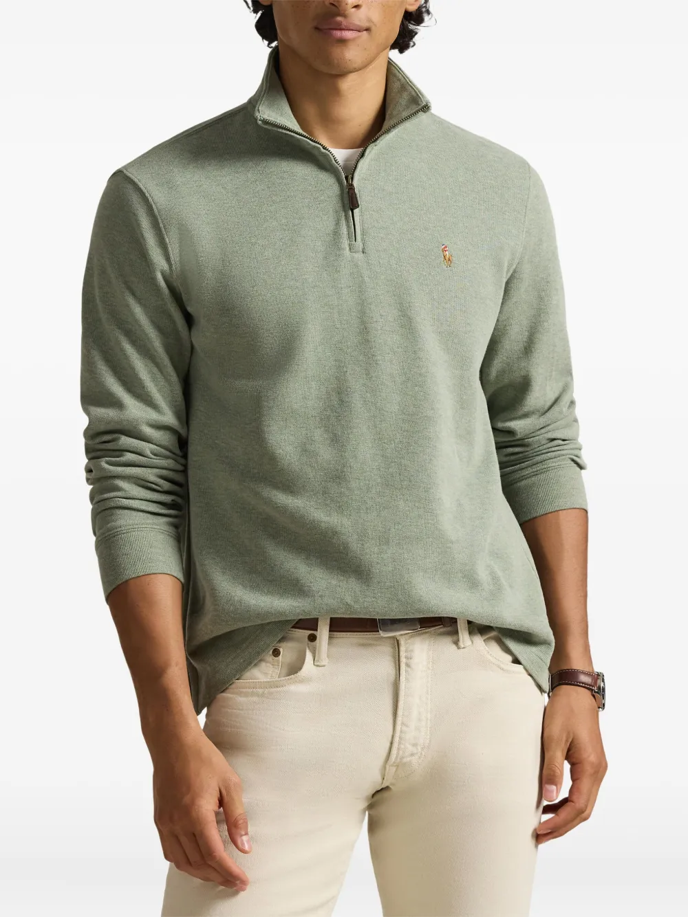 Polo Ralph Lauren Estate-rib Quarter-zip Sweatshirt In Green