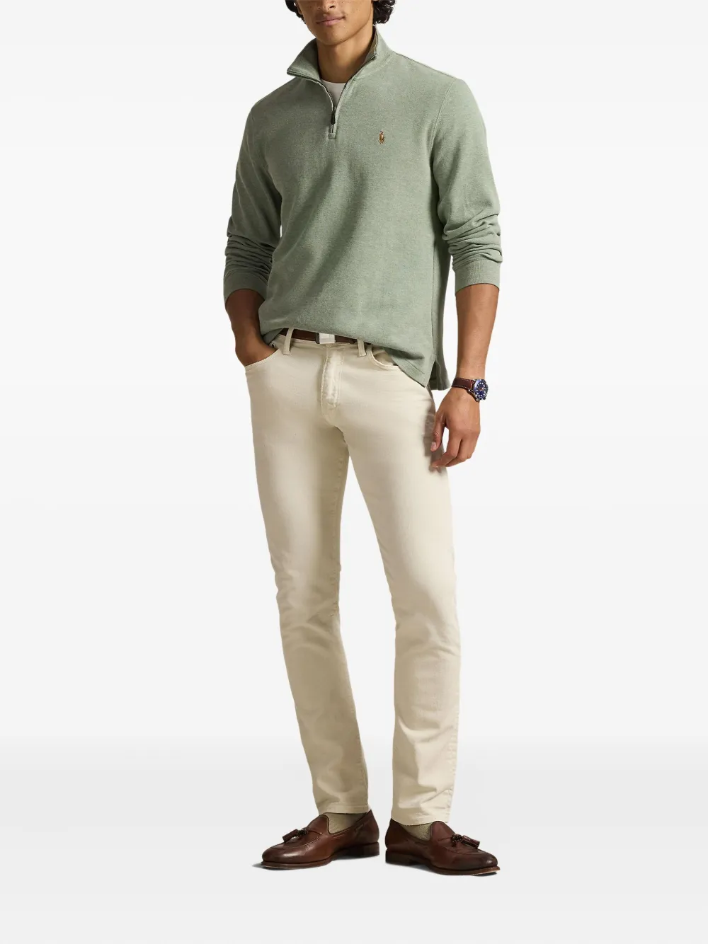 Polo Ralph Lauren Estate-rib Quarter-zip Sweatshirt In Green