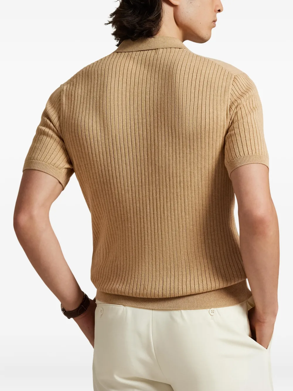 Polo Ralph Lauren Geribbeld T-shirt met kraag Beige