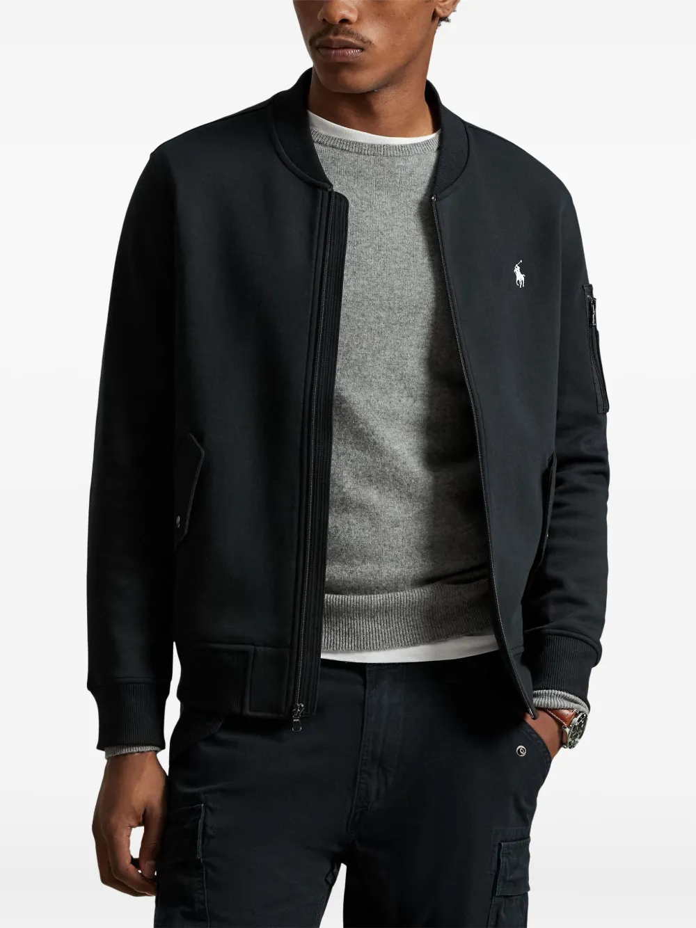 Polo Ralph Lauren Katoenen bomberjack met geborduurd logo en rits Zwart