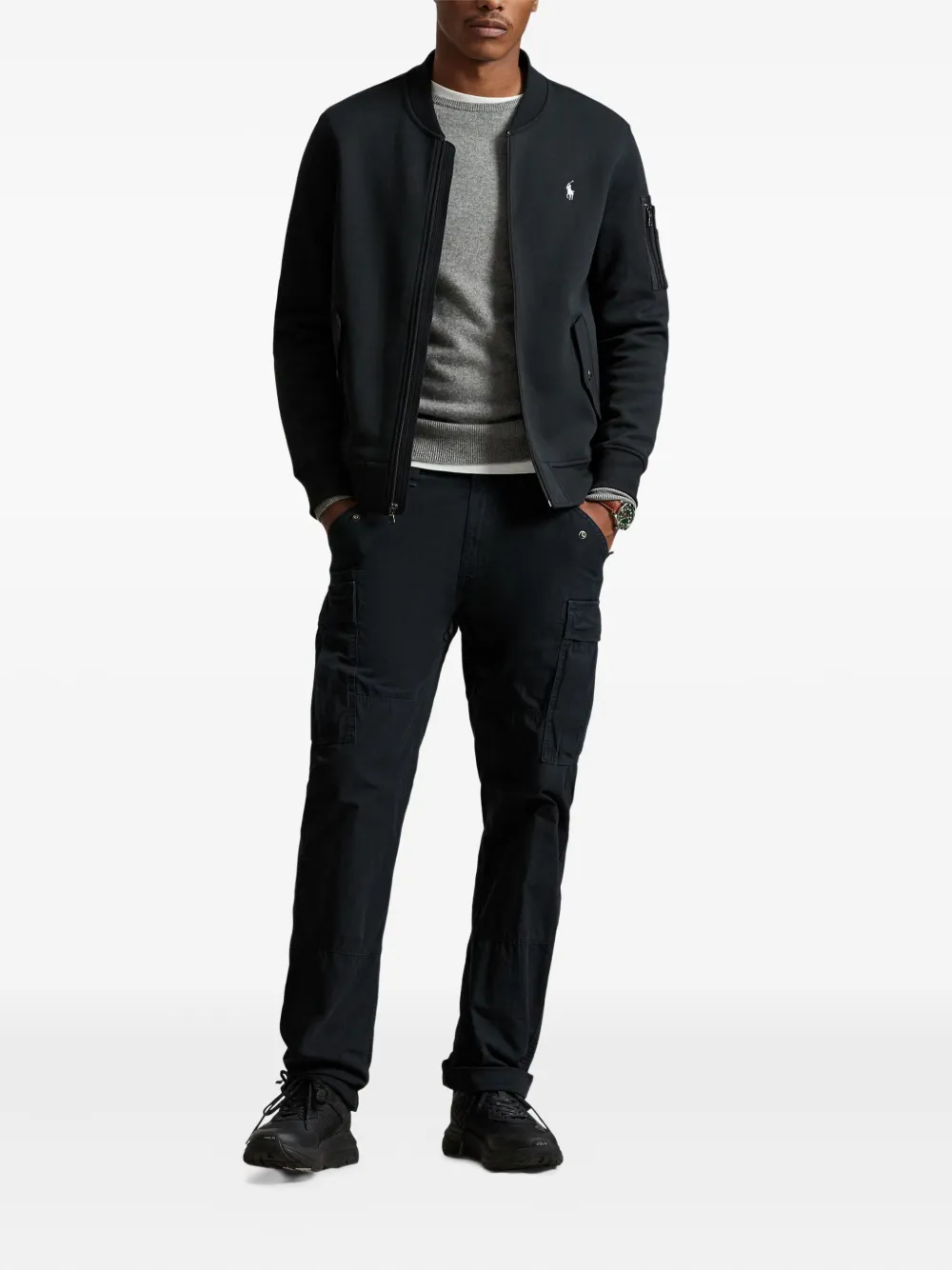 Polo Ralph Lauren Katoenen bomberjack met geborduurd logo en rits Zwart