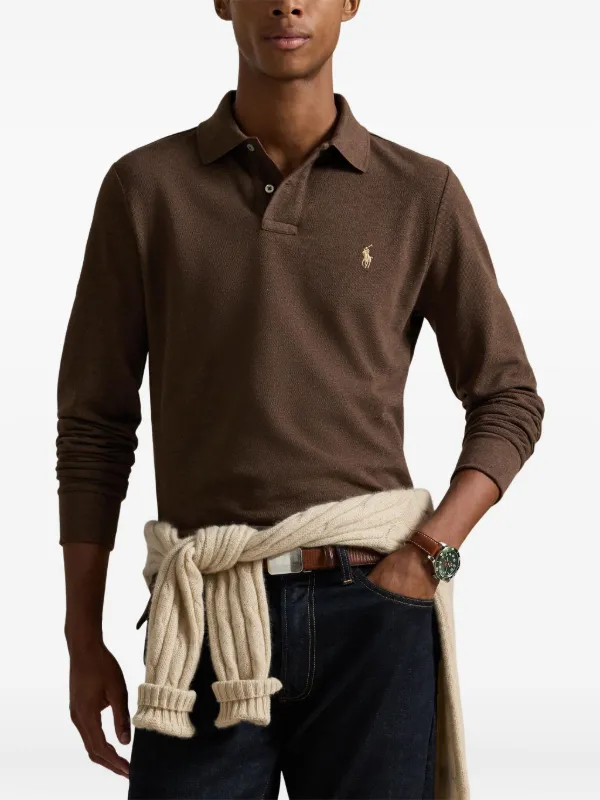 Polo Ralph Lauren long-sleeve Knit Polo Shirt | Brown | FARFETCH CA