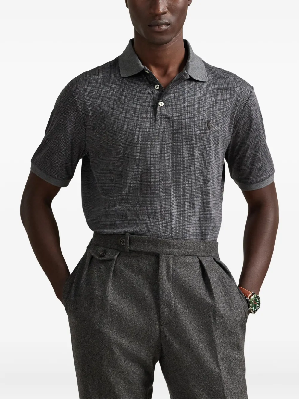 Polo Ralph Lauren Glen geruit poloshirt met korte mouwen Grijs