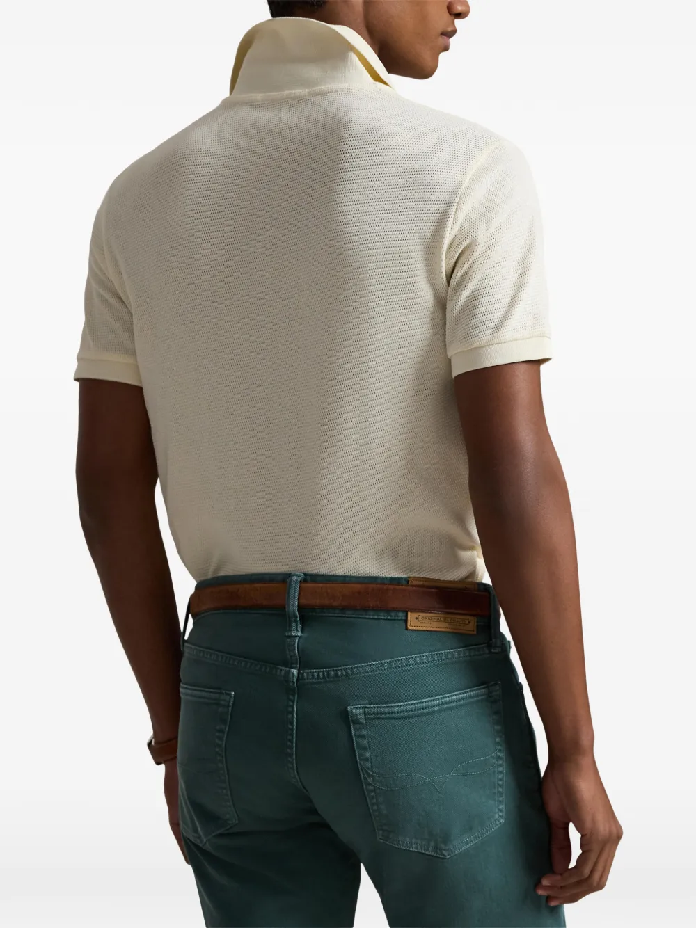 pointelle-fabric short-sleeve polo shirt
