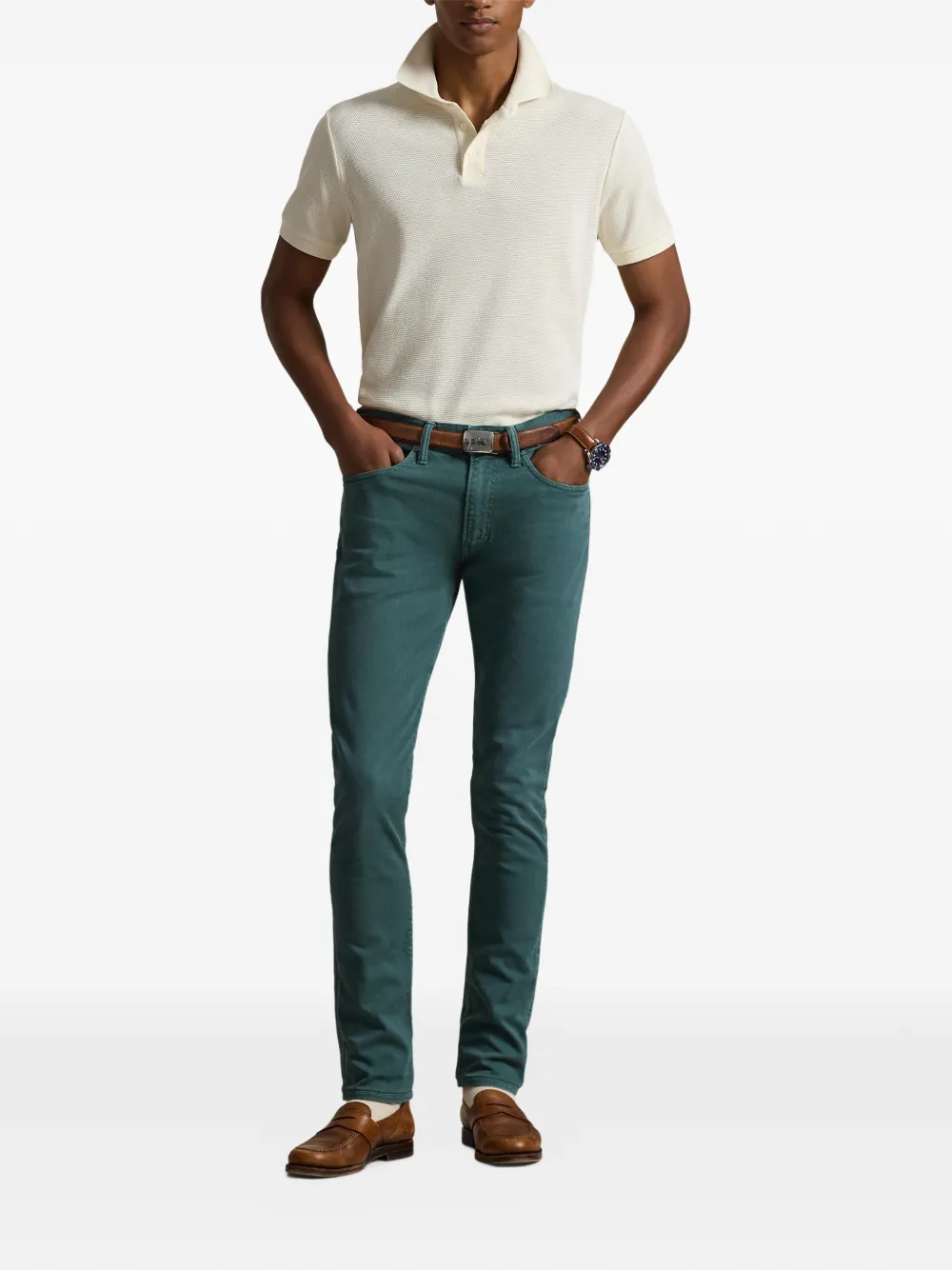 pointelle-fabric short-sleeve polo shirt