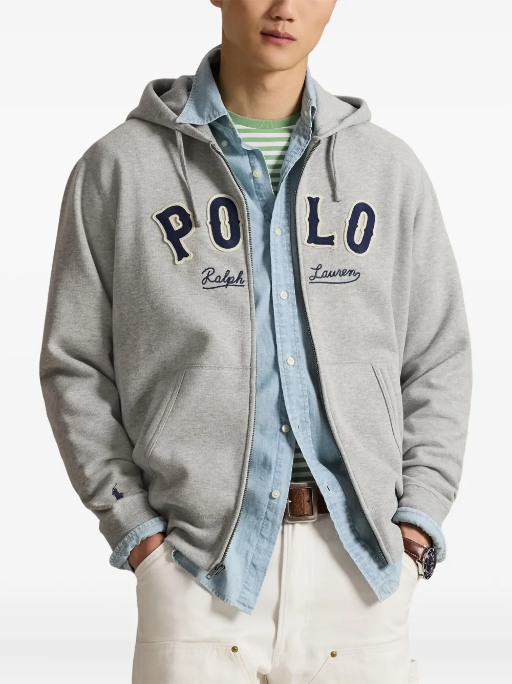 Polo Ralph Lauren Hoodie met rits en applicatie Grijs