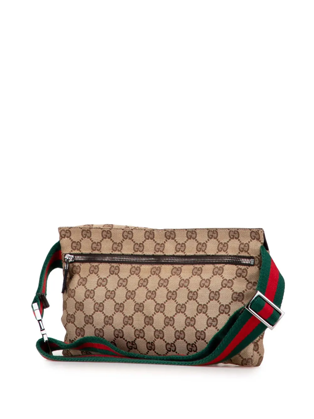 Pre-owned Gucci 2000-2015 Gg Canvas Web Double Pocket Belt Bag In Brown