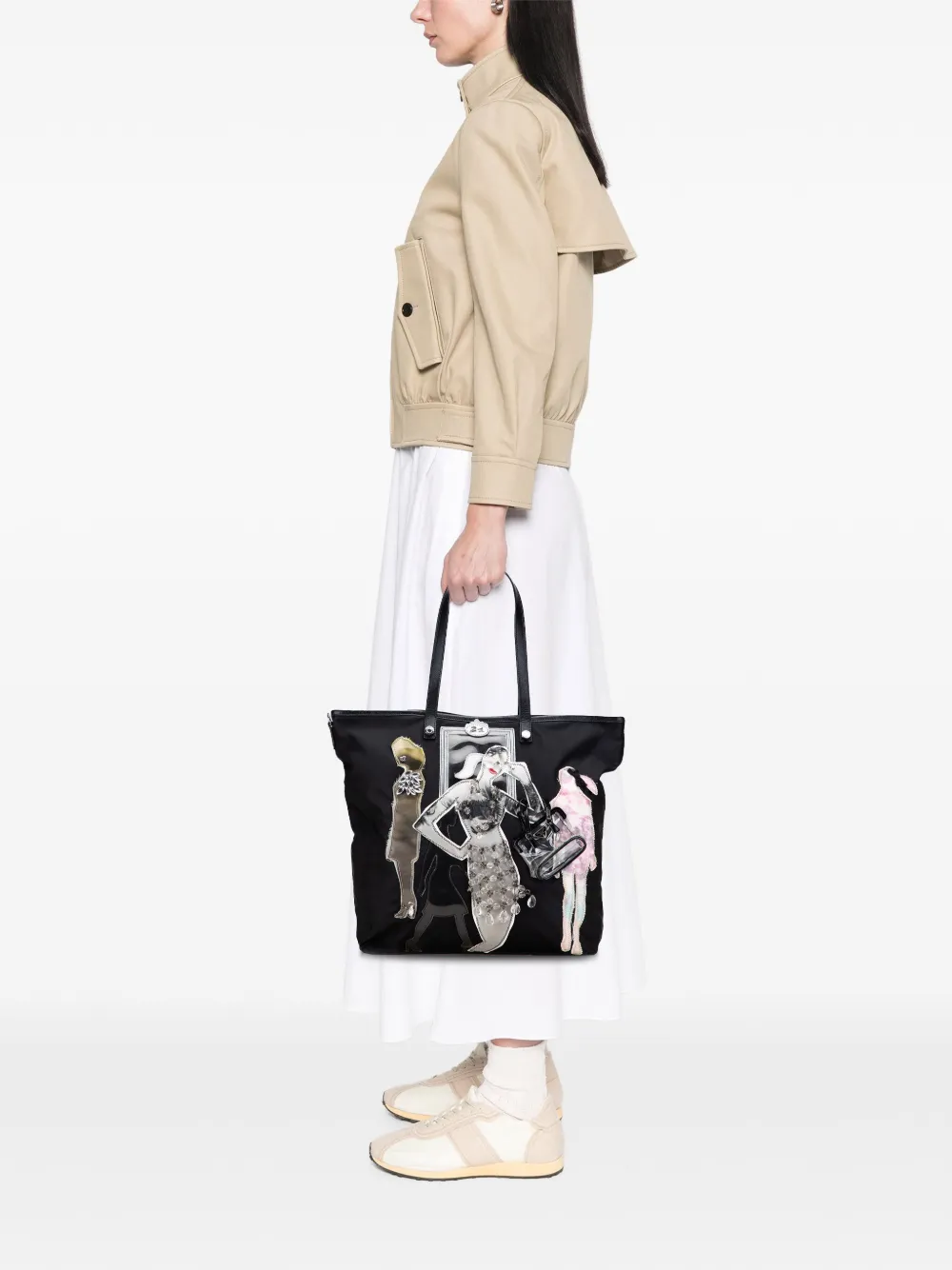 Pre-owned Prada 2013-2025 Saffiano Trimmed Tessuto Robot Satchel In Black