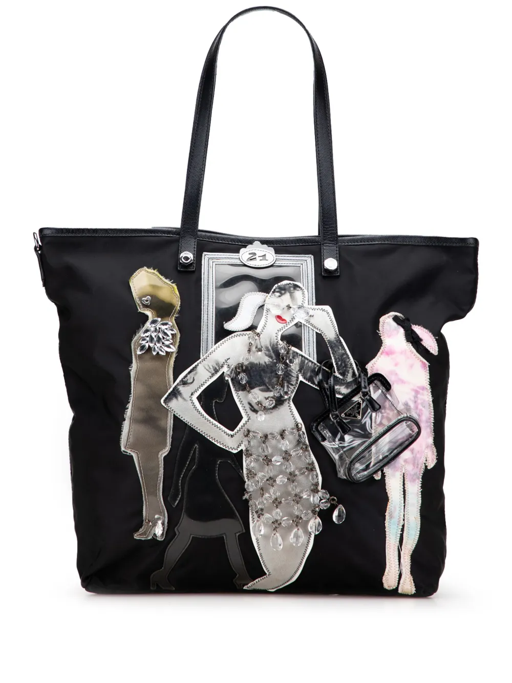 Pre-owned Prada 2013-2025 Saffiano Trimmed Tessuto Robot Satchel In Black