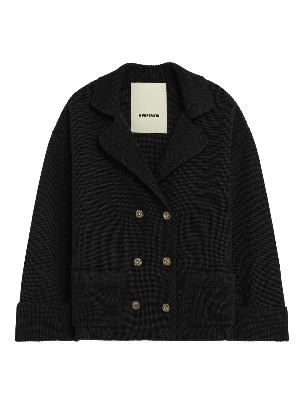 A Paper Kid Double-breasted Pocketed Cardigan In Black