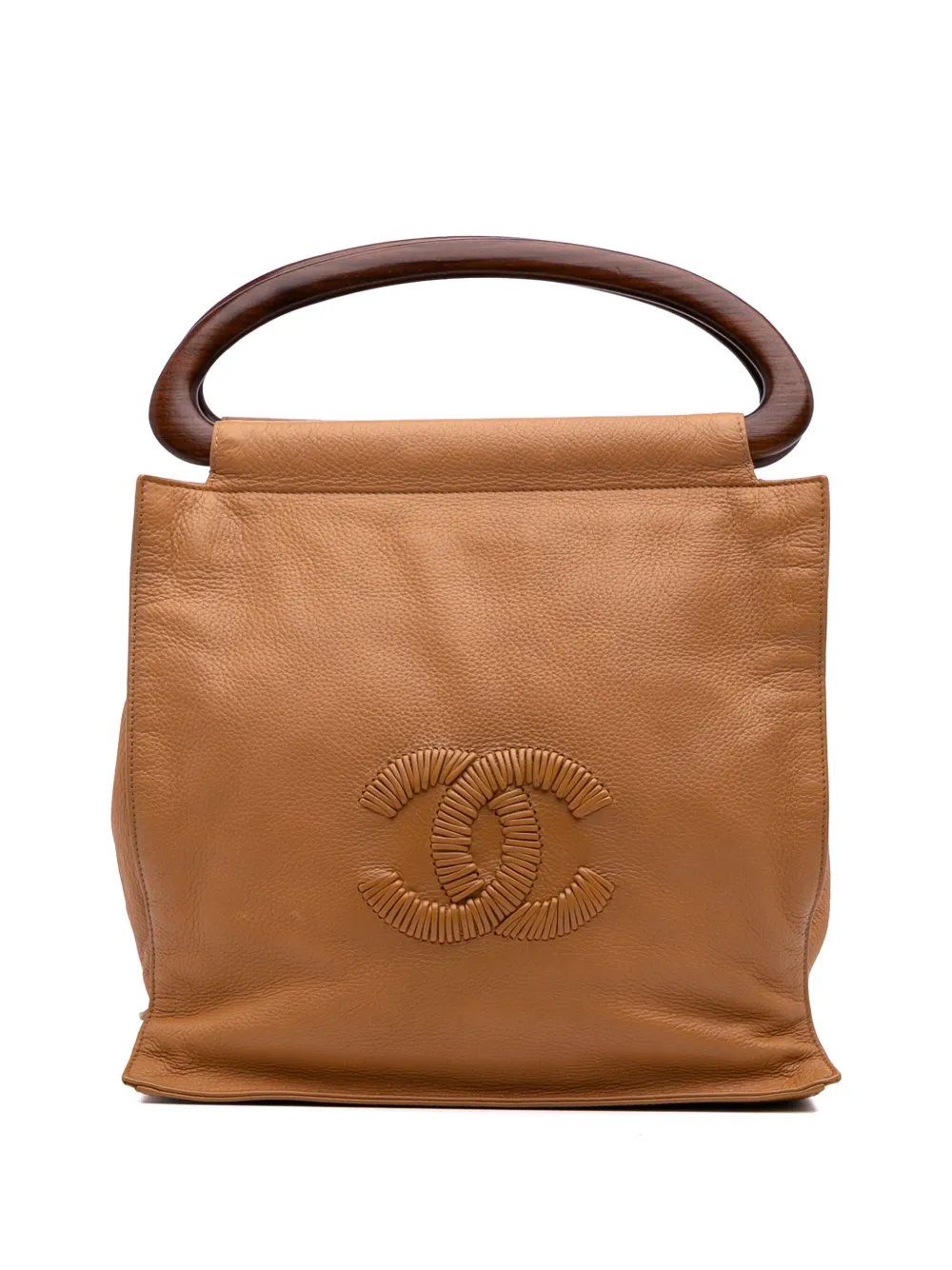 CHANEL Pre-Owned 2003-2004 CC Grained Calfskin Wooden Handle Tote handbag | Brown | Image 1