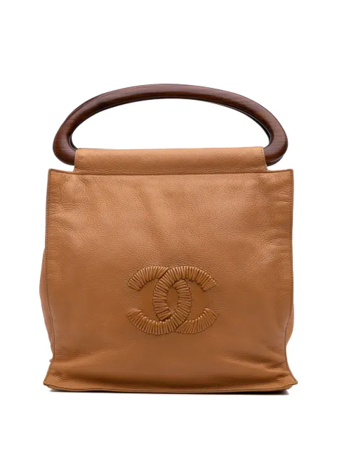 CHANEL Pre-Owned 2003-2004 CC Grained Calfskin Wooden Handle Tote handbag