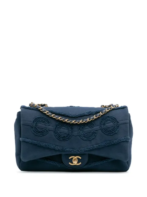 CHANEL Pre-Owned bolsa crossbody Coco Flap jumbo con flecos de mezclilla y motivo chevron 2019