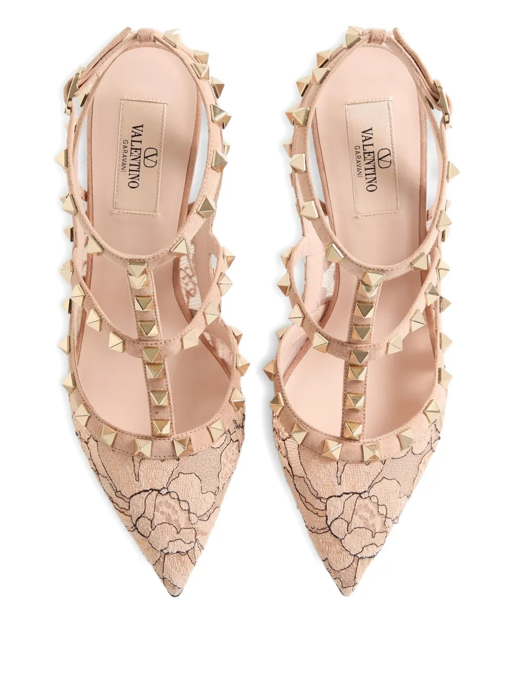 Valentino 100mm Rockstud Lace Strap Pumps In Pink
