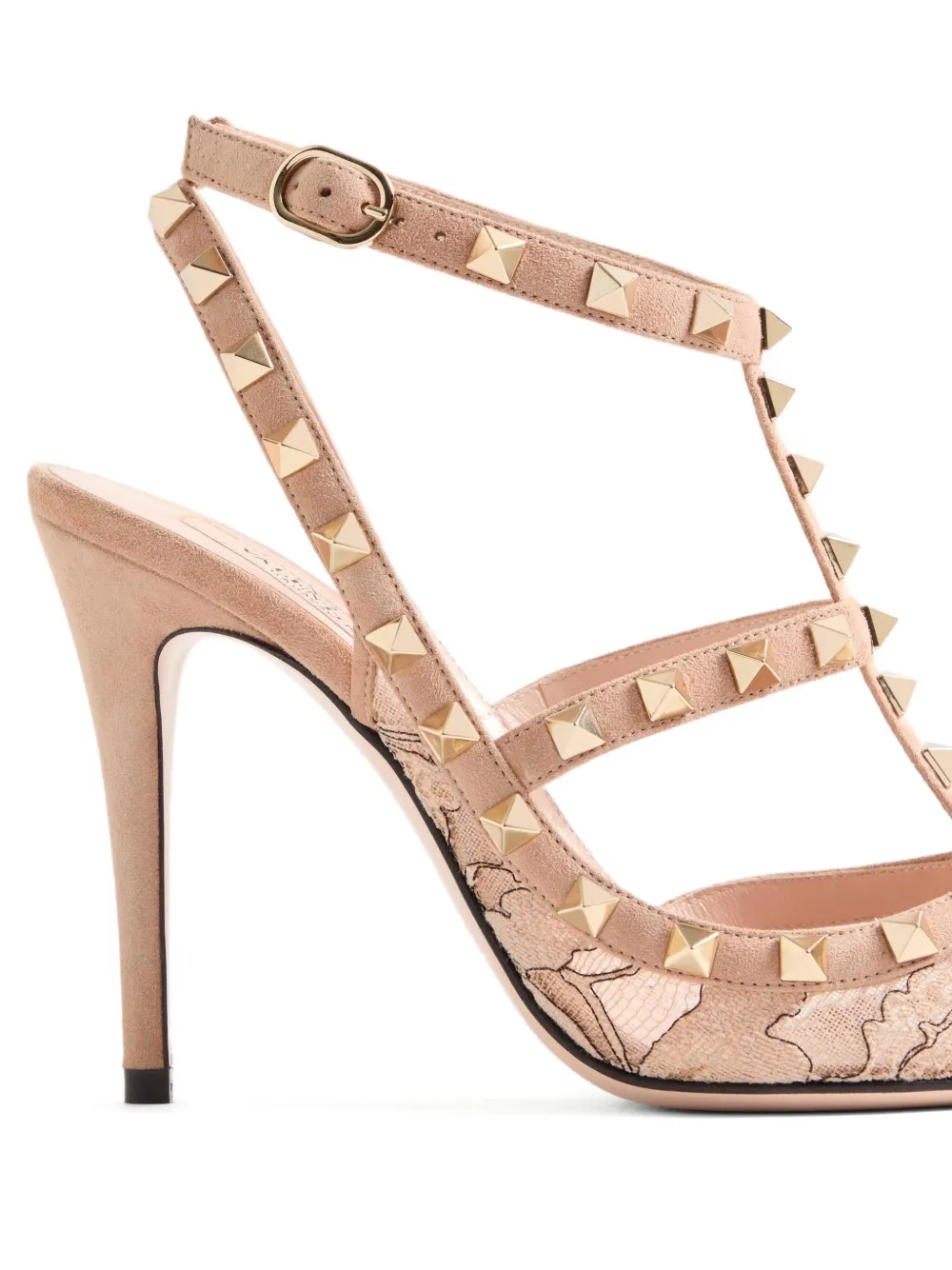 Valentino 100mm Rockstud Lace Strap Pumps In Pink