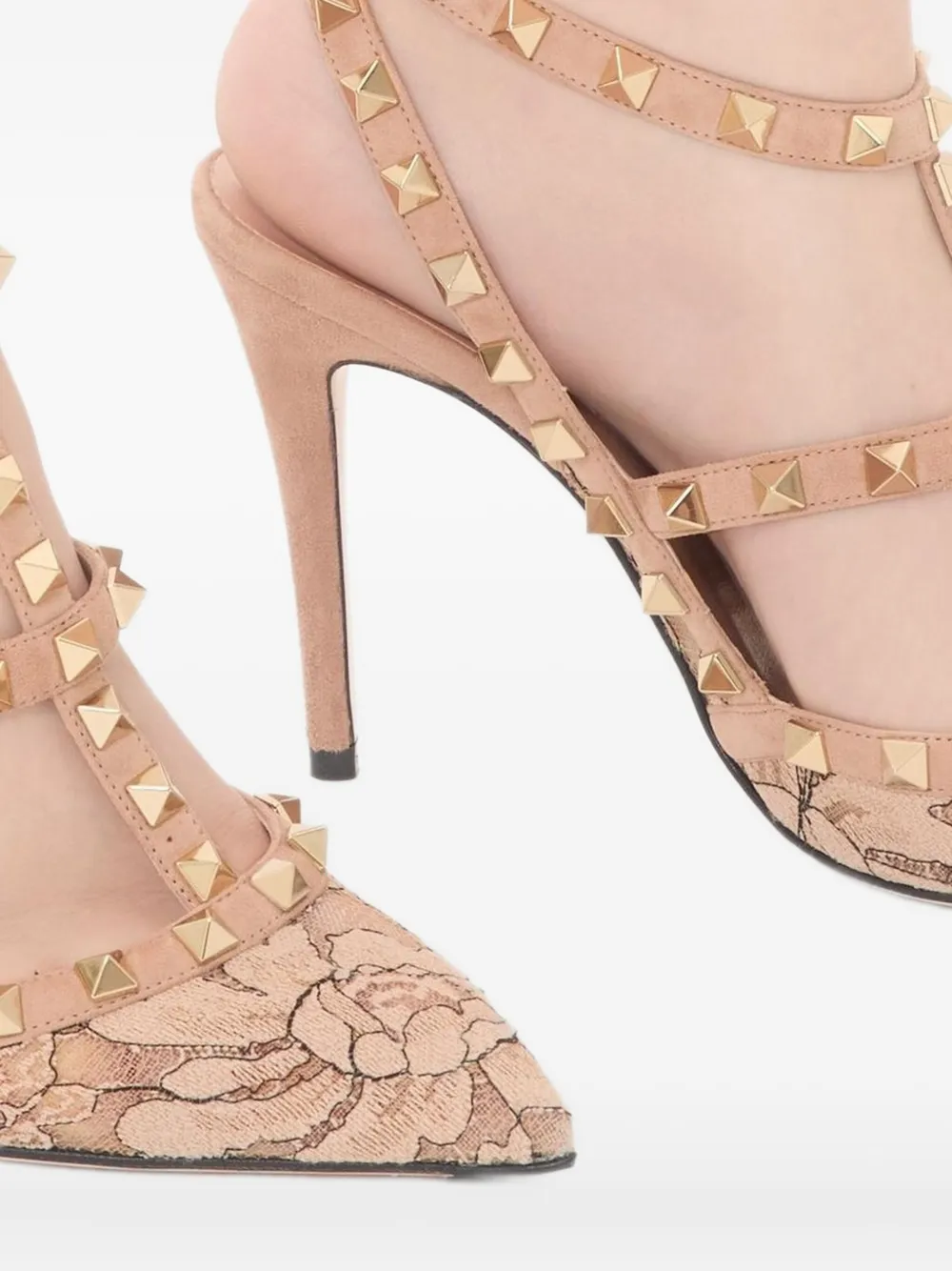 Valentino 100mm Rockstud Lace Strap Pumps In Pink