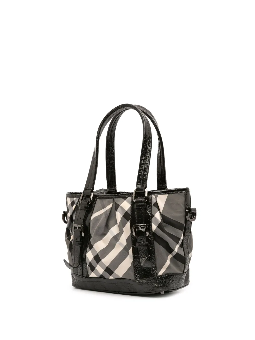 Pre-owned Burberry 2000-2017 Beat Check Nylon Lowry Satchel In Gray