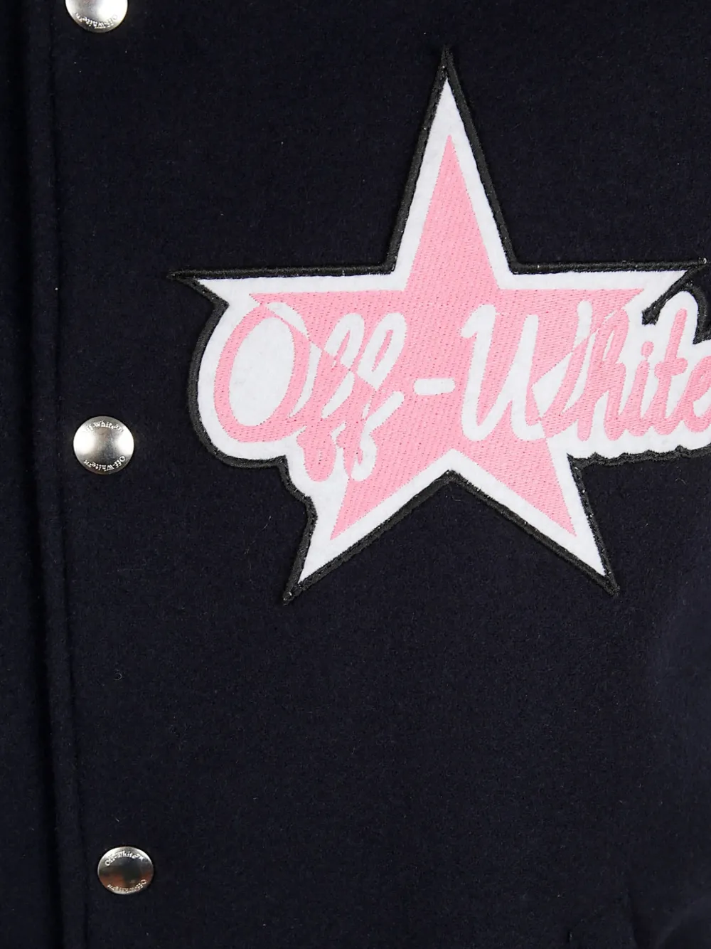 Off-white Varsity Jacket With Ribbed Collar And Contrast Sleeves In Blue