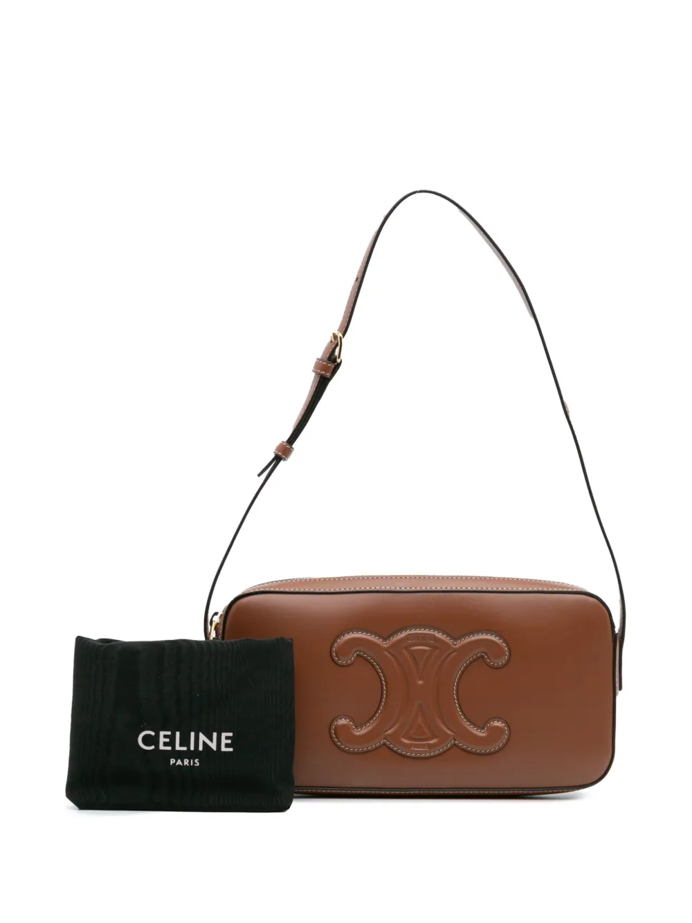 Pre-owned Celine 2022 Mini Calfskin Cuir Triomphe Camera Shoulder Bag In Brown
