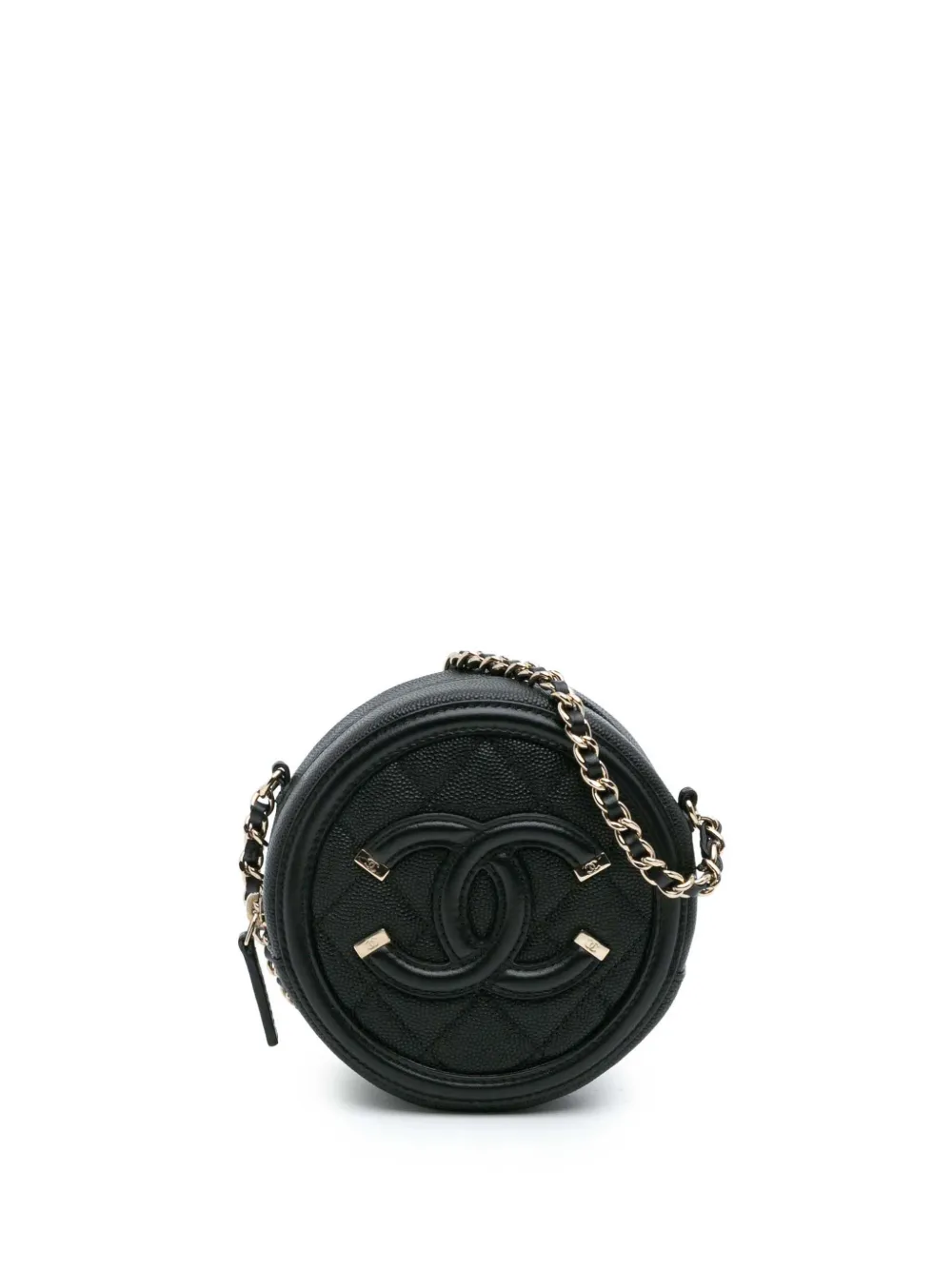 CHANEL Pre-Owned 2019 キャビア ココマーク フィリグリー ラウンド クラッチウィズチェーン ショルダーバッグ -