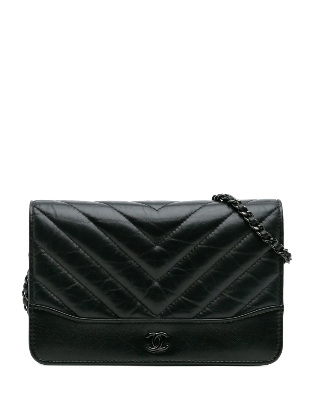 CHANEL Pre-Owned 2019 Chevron Aged Calfskin Gabrielle Wallet On Chain crossbody bag - Nero