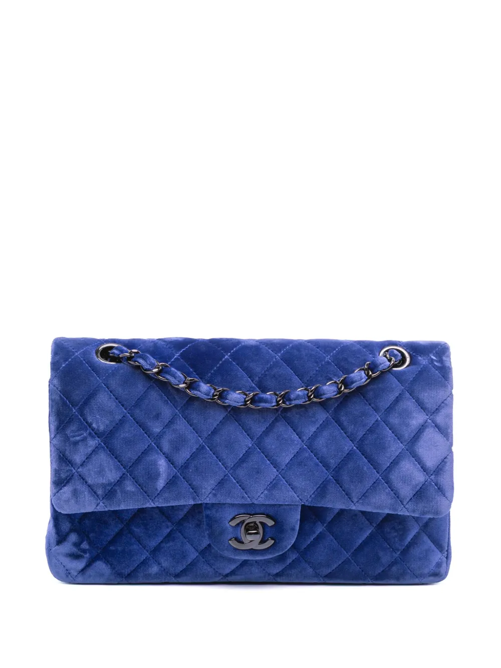 CHANEL Pre-Owned 2014-2015 ミディアム クラシック ベルベット ダブルフラップ ショルダーバッグ - ブルー