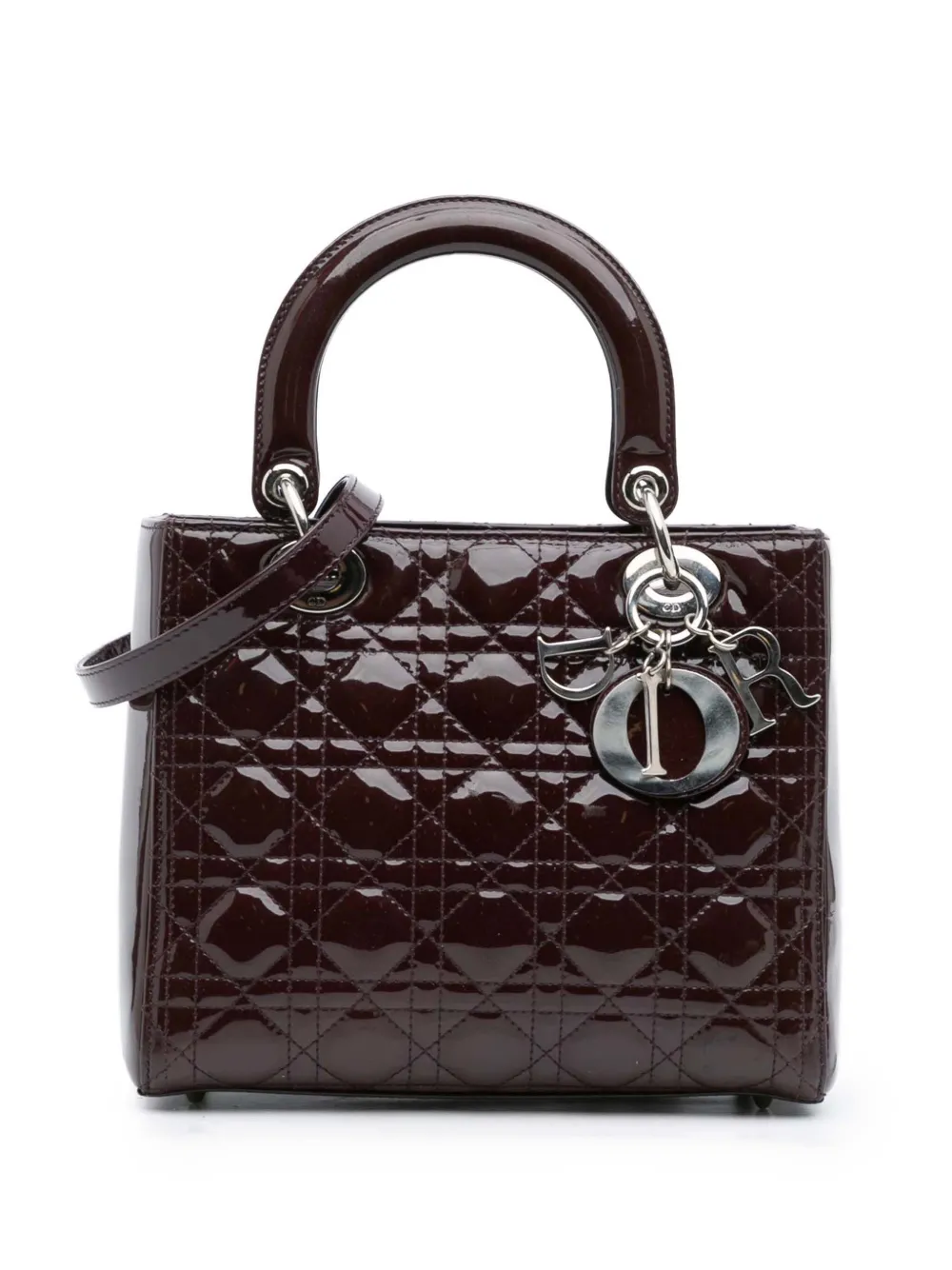 Pre-owned Dior 2010 Medium Patent Cannage Lady  Satchel In Purple